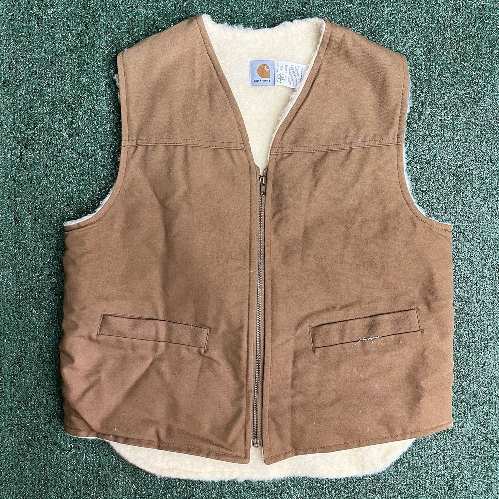 Vintage 80s Carhartt Sherpa Lined Duck Canvas Vest L Large Union Made USA 6SV